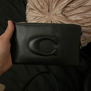 Coach Black Leather Clutch with Embossed Logo